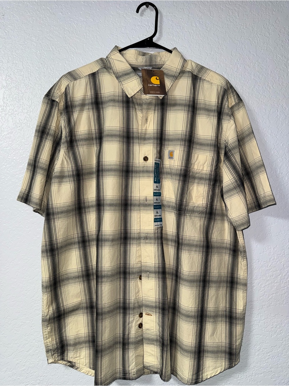 Carhartt Short Sleeve Plaid Button-Up Shirt - Cream & Black
